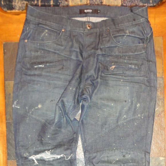 HUDSON Men's Blinder V2 Biker Denim Paint Splatter Skinny Jeans Size 32 x 36 - Picture 2 of 12